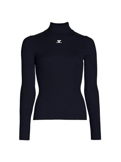 Courrèges Women's Re-edition Rib-knit Turtleneck Top In Blue