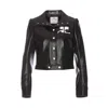 Courrèges Glossy Black Coat With High Collar And Logo Detailing In Green