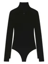 Courrèges Fitted Long Sleeve Ribbed Bodysuit In Black