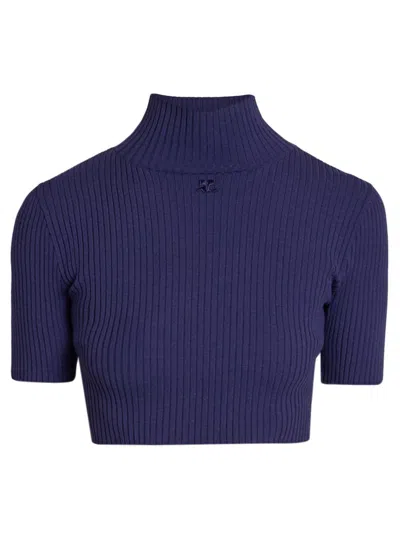 Courrèges Women's Rib-knit Crop Top In Blue
