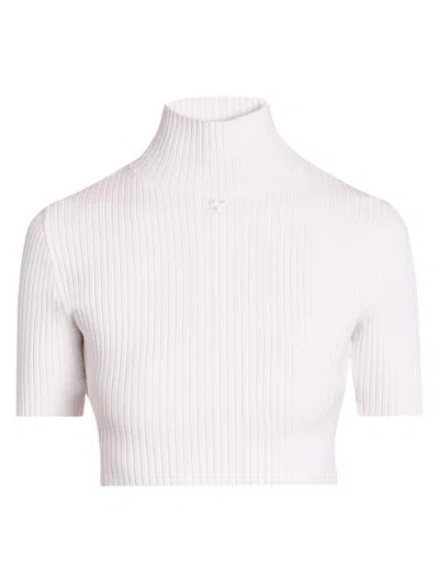 Courrèges Mock-neck Ribbed Top In White