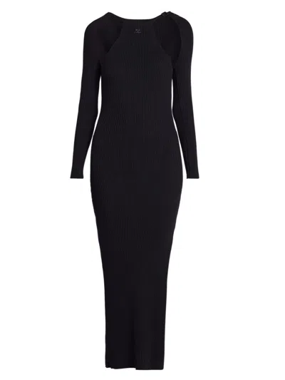 Courrèges Women's Rib-knit Cut-out Maxi Dress In Black