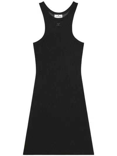 Courrèges Cotton Mini Dress With Racerback Design In Black