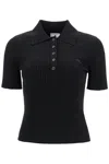 Courrèges Ribbed Short-sleeved Polo Shirt With Buttoned Placket In Black
