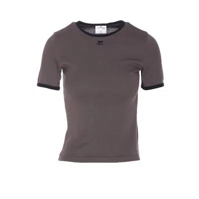 Courrèges Courreges Women Signature Contrast Logo T-shirt In Gray