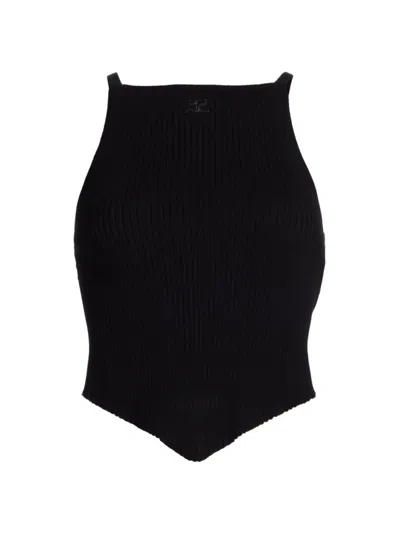 Courrèges Women's Signature Pointy Rib-knit Crop Top In Black