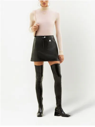 Courrèges Reflective Mini Skirt With Button Closure In Gray