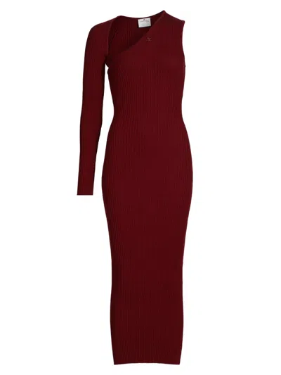 Courrèges Women's Slash One-shoulder Rib-knit Midi-dress In Burgundy