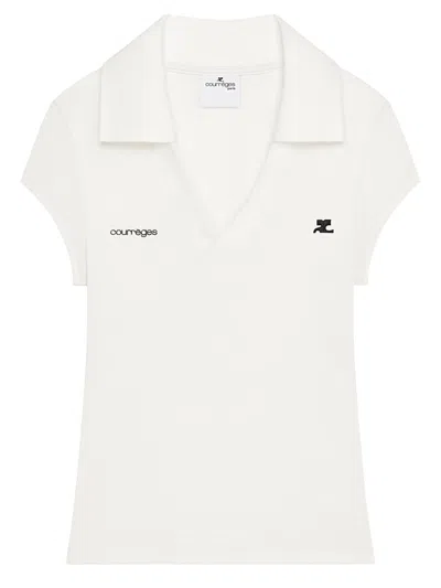 Courrèges Cropped Polo Shirt Collar Short Sleeves V Neck In Animal Print