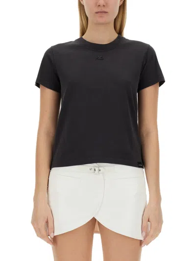 Courrèges Fitted Black Cotton Crew Neck T-shirt