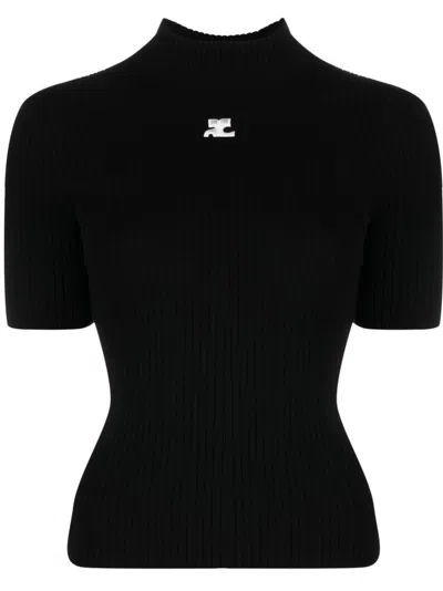 Courrèges Reedition Knit Ss Jumper In Black