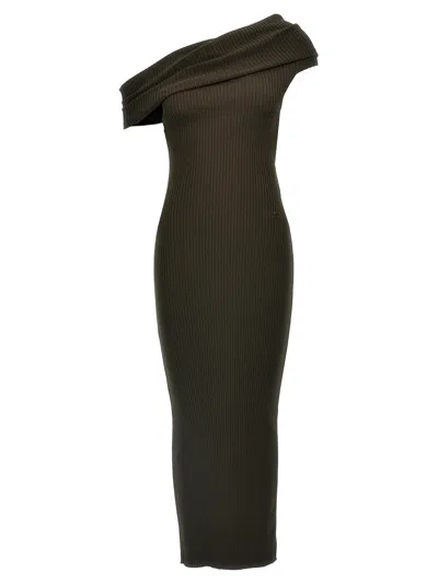 Courrèges Twist Rib Knit Long Dresses In Brown