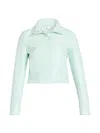 Courrèges Cropped Jacket With Glossy Patent Finish And Structured Collar In Green