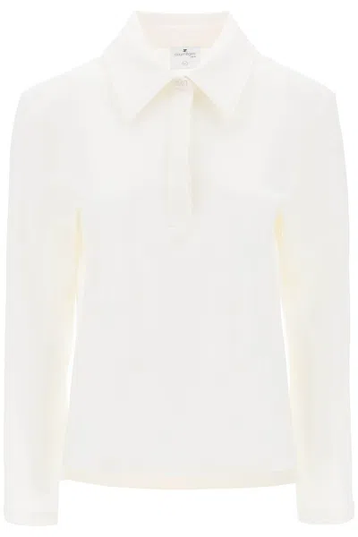 COURRÈGES WOMEN'S WHITE COTTON PIQUÉ POLO SHIRT WITH LONG SLEEVES AND EMBROIDERED LOGO