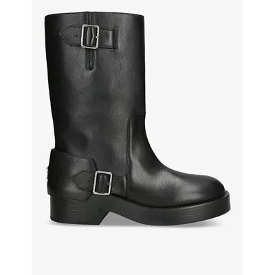COURRÈGES WOMENS BLACK AMERICANA HARNESS BUCKLE-DESIGN LEATHER BOOTS