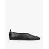 COURRÈGES WOMENS BLACK SQUARE-TOE BRANDED LEATHER FLATS