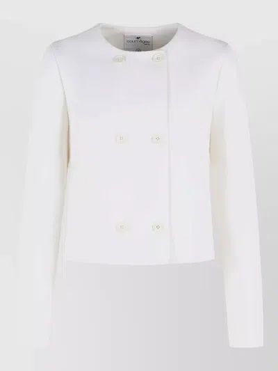 Courrèges Wool Blend Tailored Jacket Button Detail In White