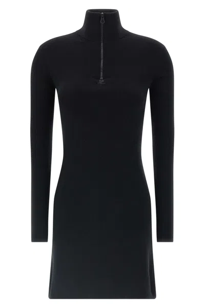 Courrèges Cozy Knit Dress High Neckline In Black