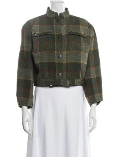 Pre-owned Courrèges Wool Plaid Print Jacket In Green