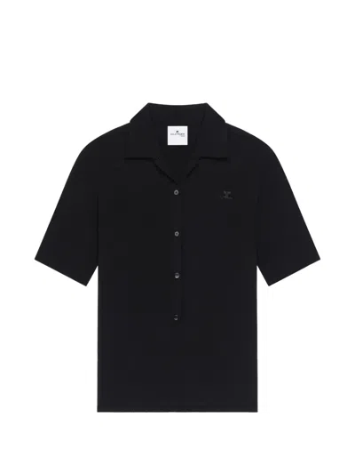Courrèges Wool Polo Top In Black