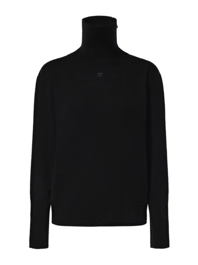 Courrèges Wool Sweater With Logo In Black