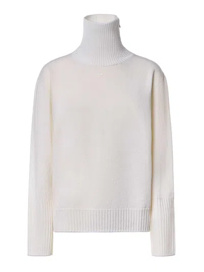Courrèges Logo-embroidered Ribbed-knit Wool Sweater In Neutral