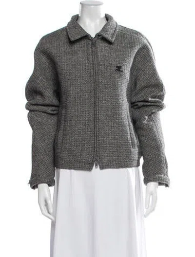 Pre-owned Courrèges Wool Tweed Pattern Jacket In Grey
