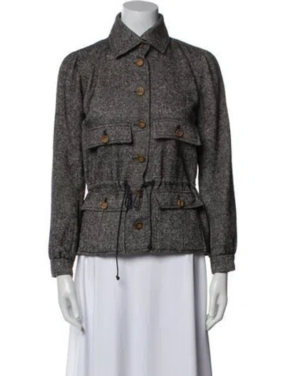 Pre-owned Courrèges Wool Tweed Pattern Jacket In White