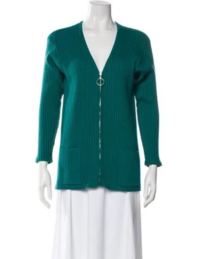Pre-owned Courrèges Wool V-neck Sweater In Green