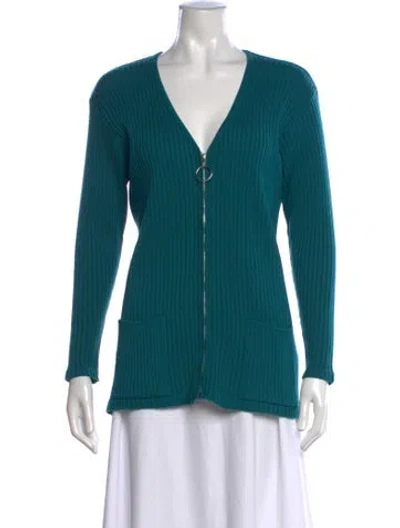 Pre-owned Courrèges Wool V-neck Sweater In Green