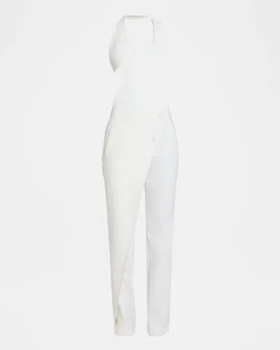 Courrèges Wrap Halter Backless Bootcut-leg Jumpsuit In White