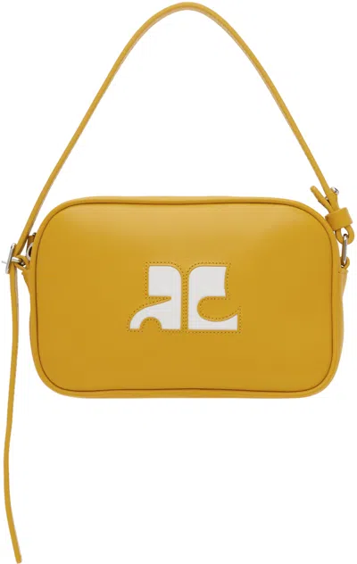 Courrèges Slim Leather Camera Shoulder Bag In 2057 Ocre