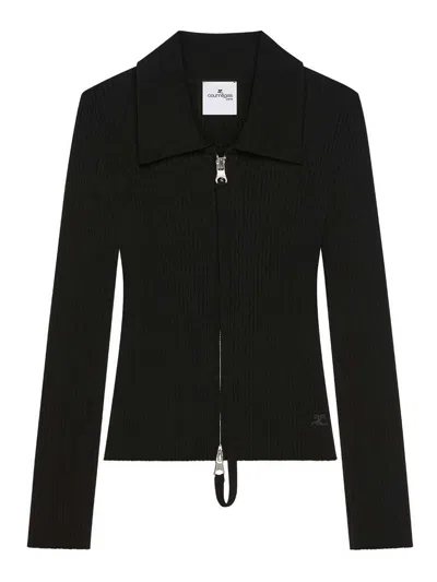 Courrèges Zip-up Cardigan In Black