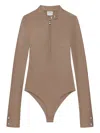 Courrèges Zip-front Long-sleeve Bodysuit In Brown