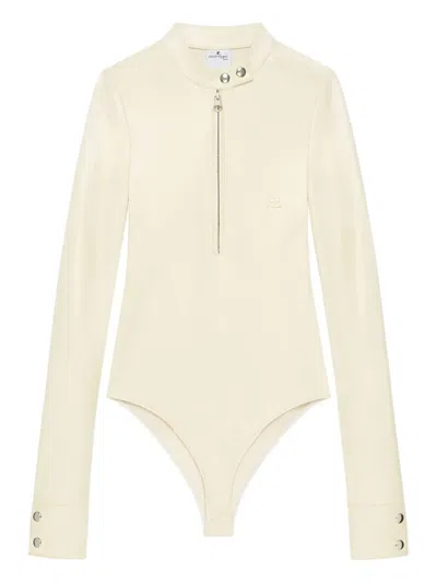 Courrèges Zip-front Long-sleeve Bodysuit In Neutral