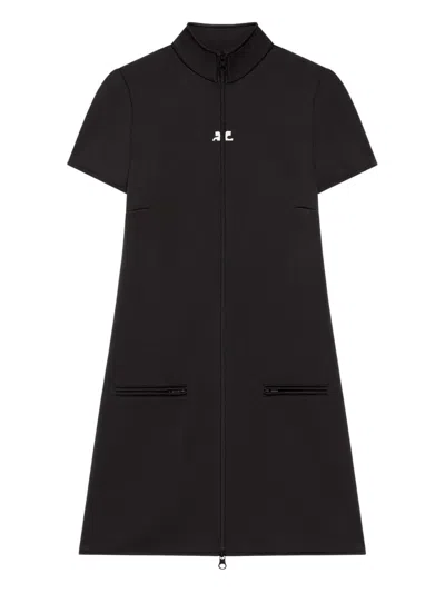 Courrèges Zip-front Short-sleeve Dress In Black