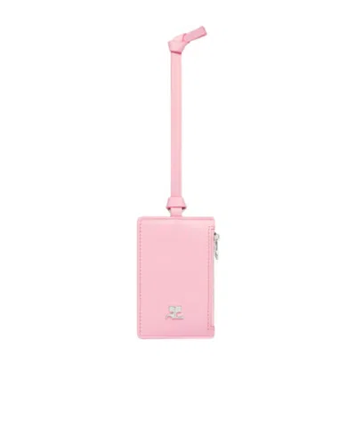 Courrèges Zip Leather Cardholder In Candy Powder
