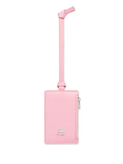 Courrèges Zip Leather Cardholder In Pink