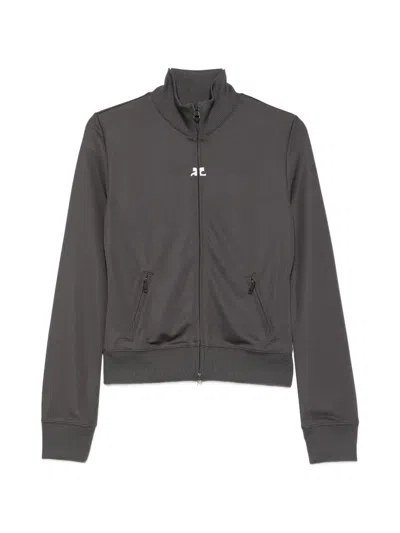 Courrèges Zip Logo Sweatshirt In Gray