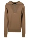 Courrèges Beige Wool Zip Sweater In Toffee