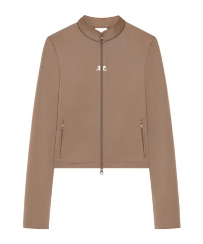 Courrèges Zip-up Cropped Jacket In Brown