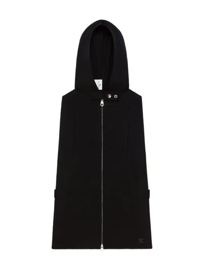 Courrèges Zip-up Hooded Vest In Black