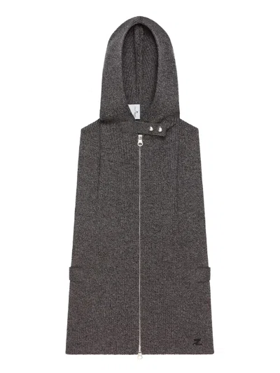 Courrèges Zip-up Hooded Vest In Gray
