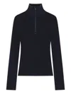 Courrèges Merino Wool Zip Mock Neck Sweater In Black