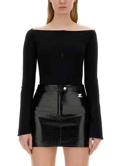 Courrèges Zip-detail Jersey Bodysuit In Black