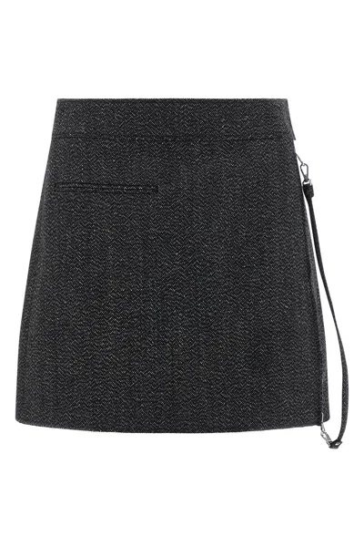 Courrèges Herringbone Mini Skirt Side Strap Detail In Black