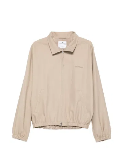 Courrèges Zipped Cotton Bomber Jacket In Neutral
