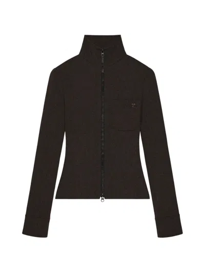 Courrèges Zipped Heather Twill Cardigan In Brown