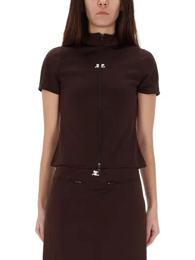 Courrèges Zipped Interlock Top In Brown