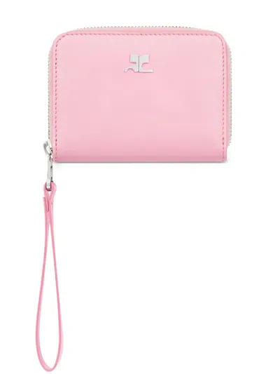 Courrèges Zipped Leather Compact Wallet In Pink